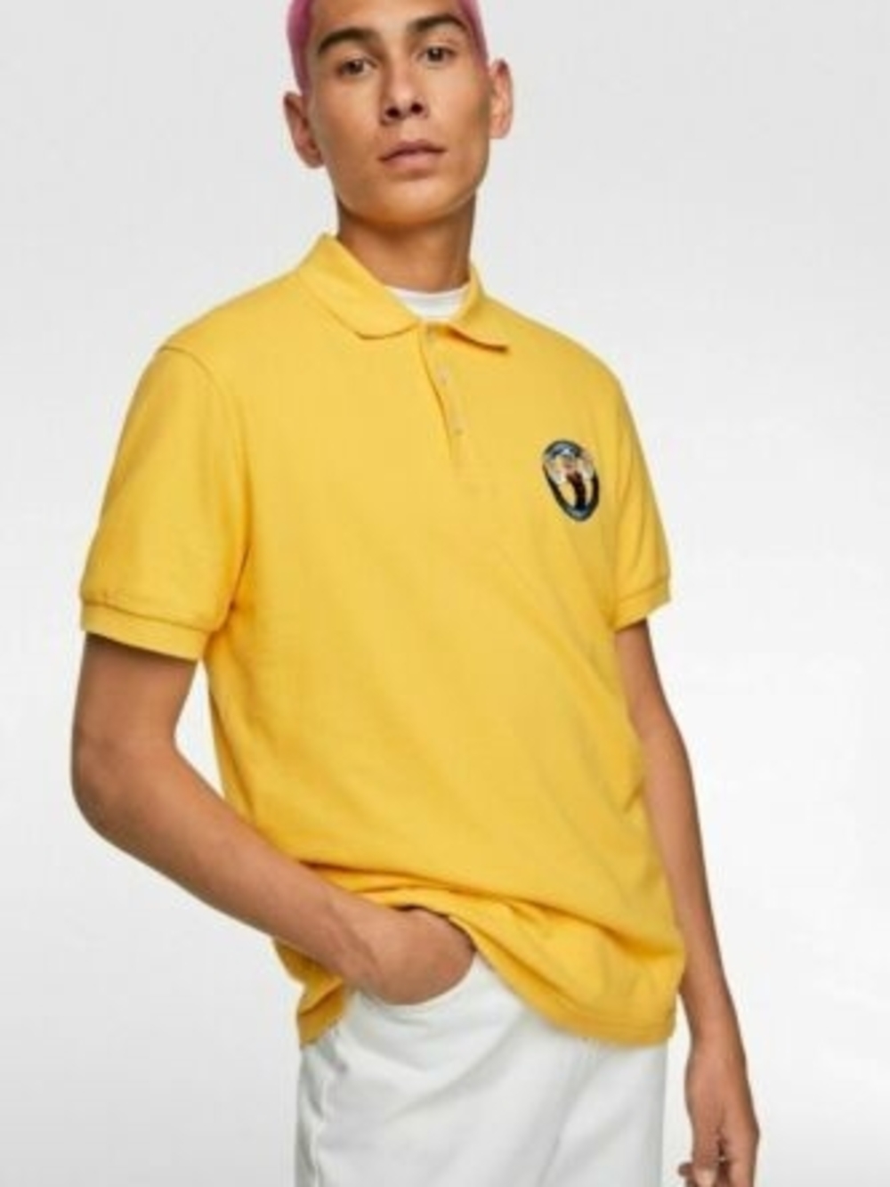 Zara Bright Yellow Short-Sleeve Polo with Popeye Embroidered Patch